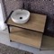 Console Sink Vanity With Ceramic Vessel Sink and Natural Brown Oak Drawer, 35